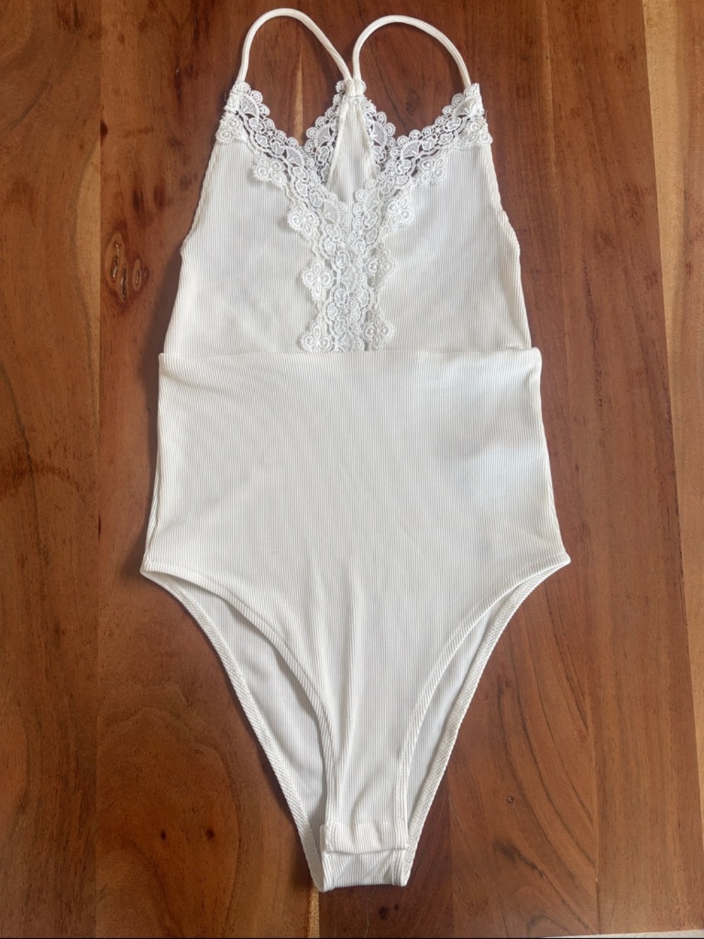 Top Shop White Lace-Trim Bodysuit